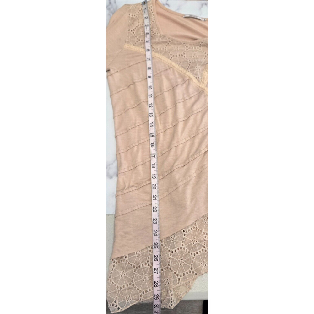Language Womens Top‎ Medium Light Pink Asymmetric Pintuck Lace Eyelet Boho Flowy - Picture 8 of 11